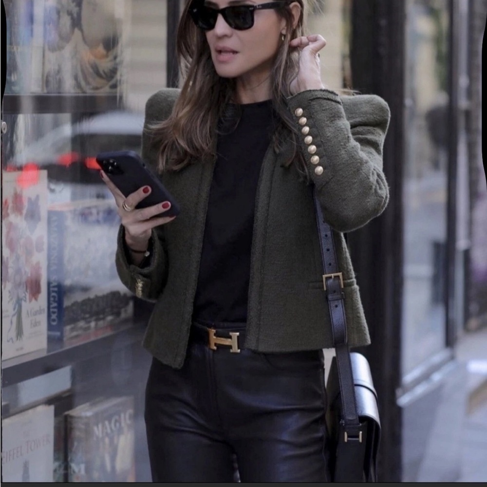 ZARA | TEXTURED SHOULDER PAD JACKET